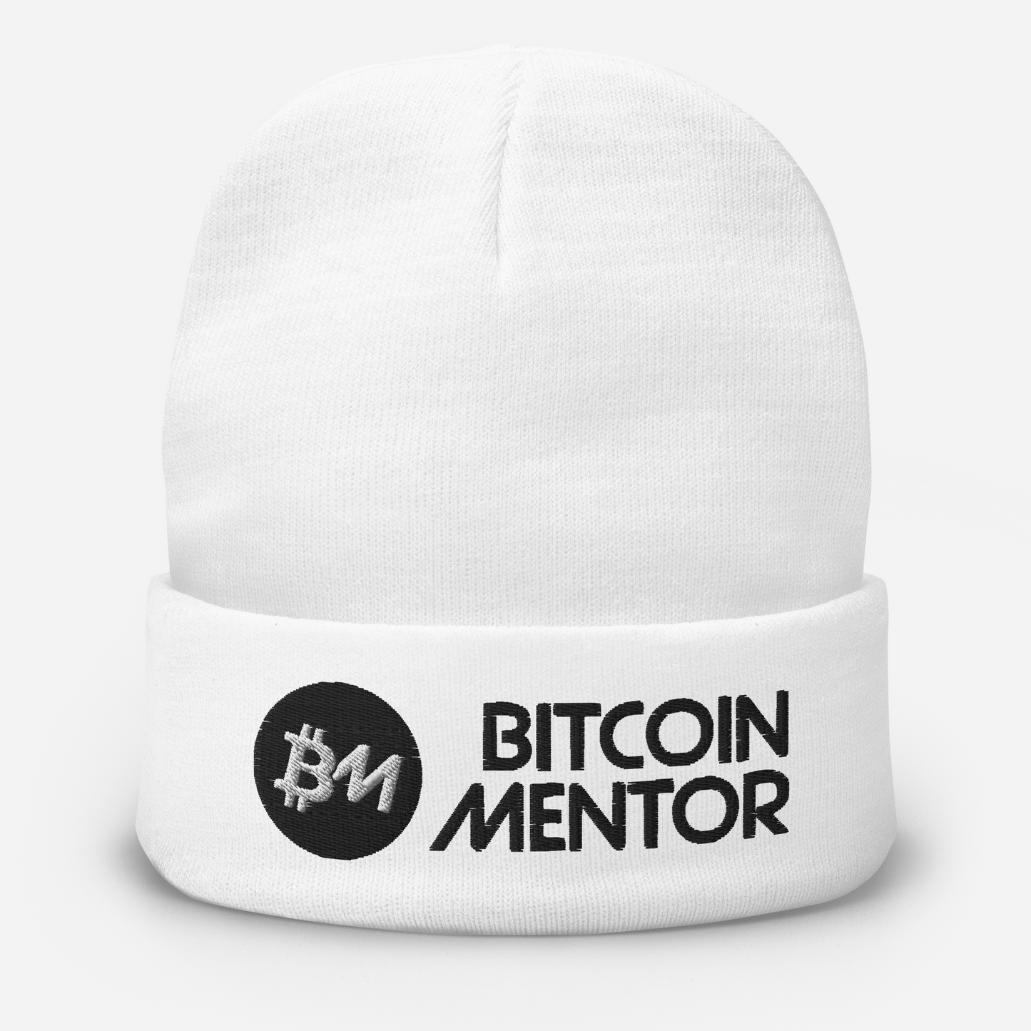 Bitcoin Mentor Brand Embroidered White Beanie